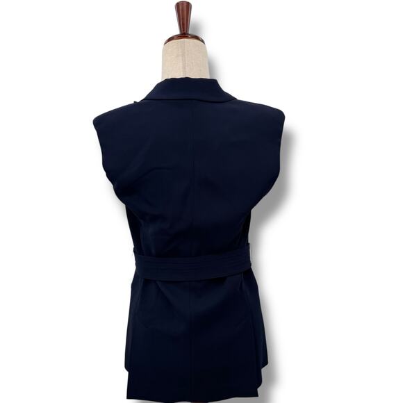 Rebecca Taylor Navy Blue Vest Size 0 XS Lace Trim Belted Suiting Sleeveless - Picture 10 of 14